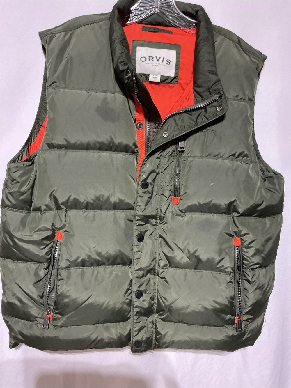 Orvis Classic Collection Olive Green Duck Down Puffer Vest Sz L